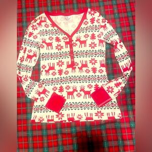 Hanna Andersson women’s Christmas Reindeer Print Pajama Top 100% cotton XS